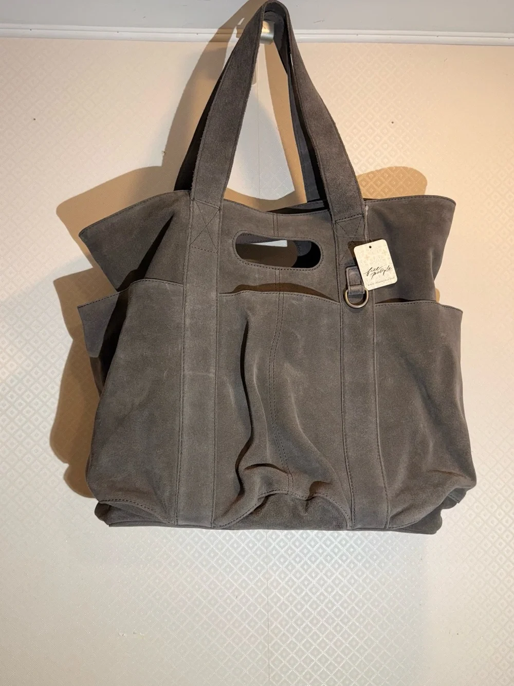 NWT Free People Suede Caravan Boho Tote in Taupe 100% Leather and Cotton